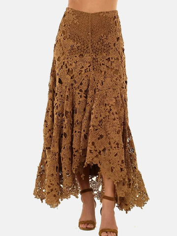 Women's Asymmetrical S-2XL Lace Fashion Designer Skirts (Long)-Women's Fashion Designer Skirts-Brown-Women's fashion designer plus size clothes